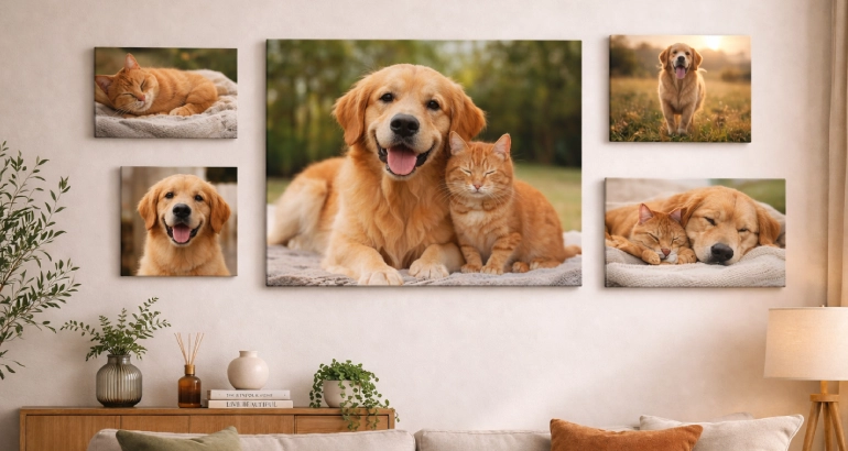 多頭飼いの猫を数匹分並べたギャラリー展示