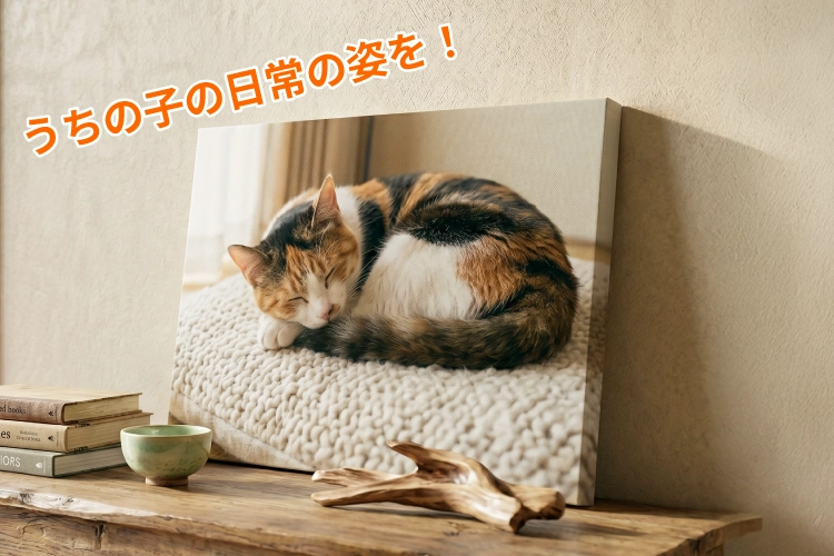 寝顔や日常の何気ない姿を飾るのにぴったりな長方形(M)サイズのキャンバスうちの子ボード 333×243mm