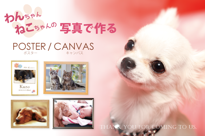 ペット 犬や猫 の写真でポスター印刷 キャンバスプリント