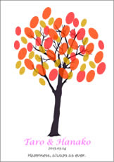秋なら紅葉をイメージしてオレンジや赤などでまとめたウェディングツリーを。【ポスター印刷専門店】